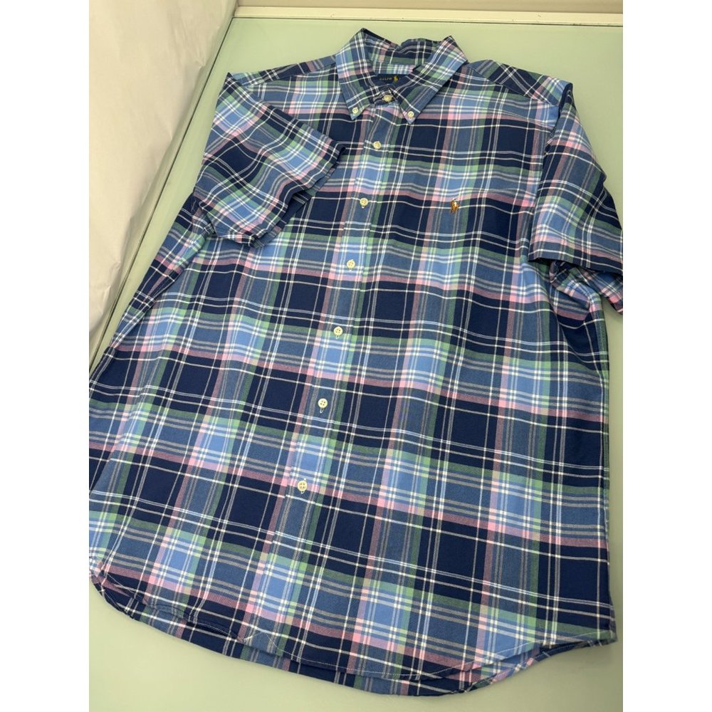 Polo Ralph Lauren Men Oxford Shirt Madras Short Sleeve Button Up Classic Fit XL